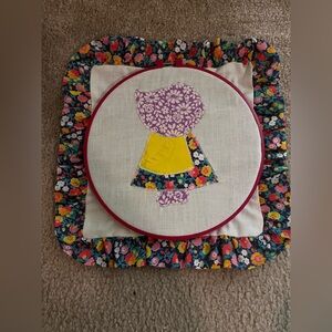 Floral Embroidered Wall Art with Purple and Yellow Design
